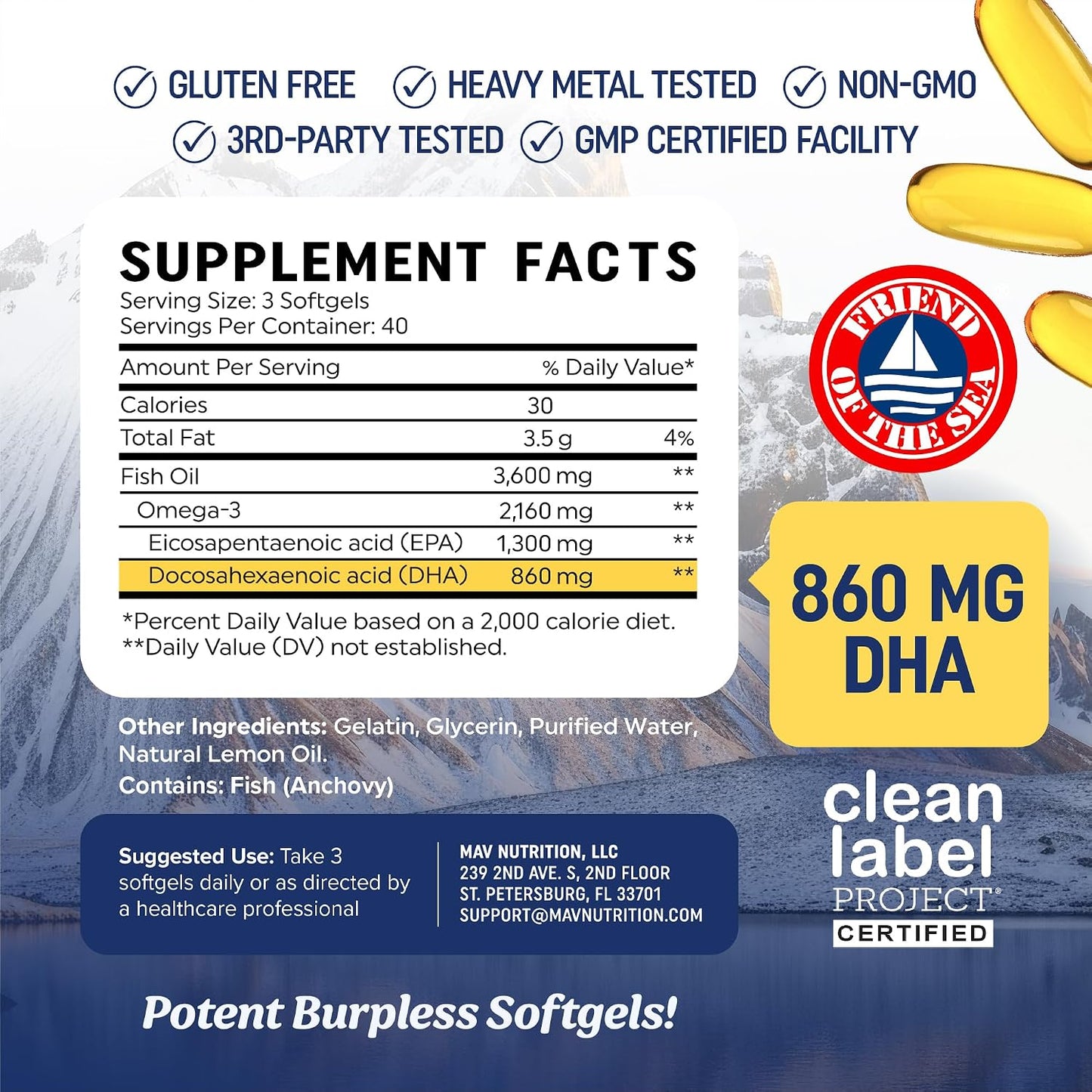 Triple Strength Omega-3 Fish Oil – High-Potency EPA & DHA Softgels for Heart, Brain, Joint & Eye Health | Wild-Caught, Purified, Non-GMO