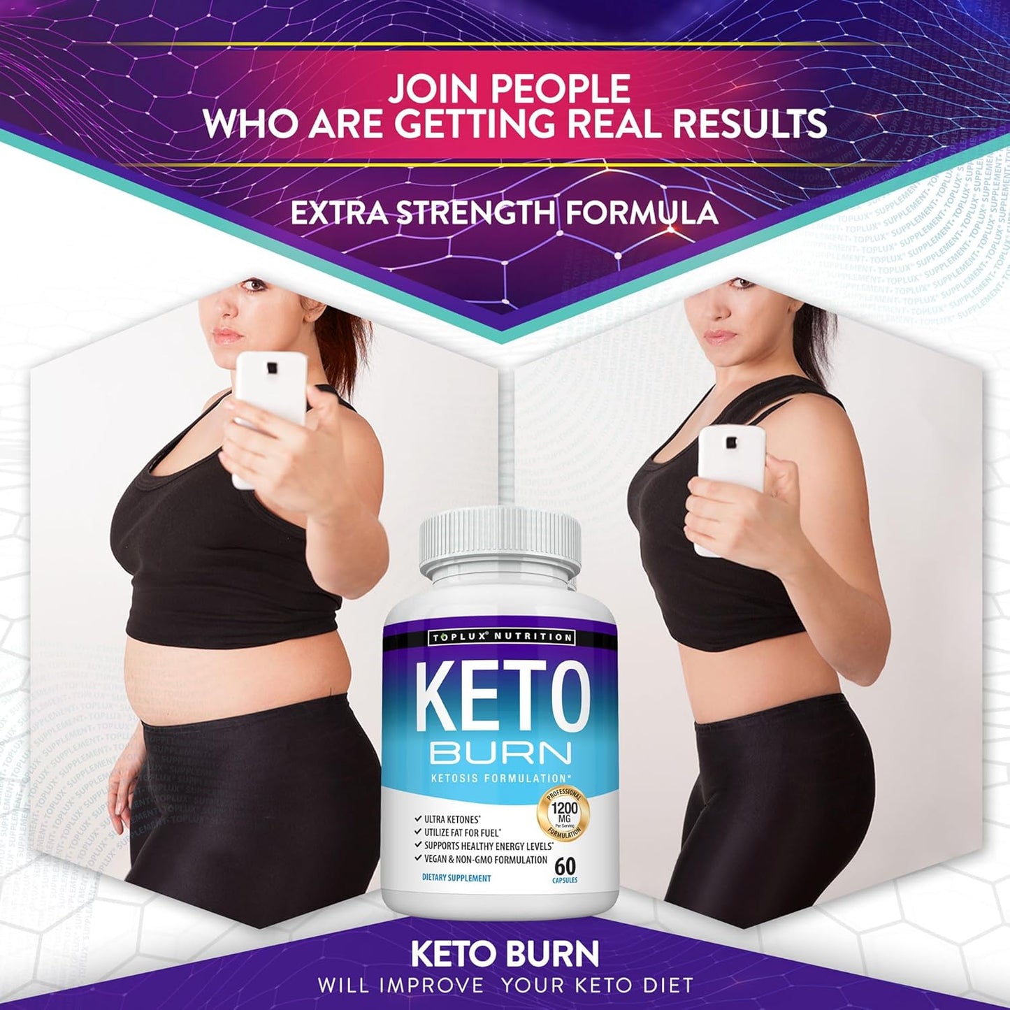 Premium Keto Fat Burner Pills – 1200mg Advanced Ketosis Weight Loss Supplement for Men & Women – 60 Capsules