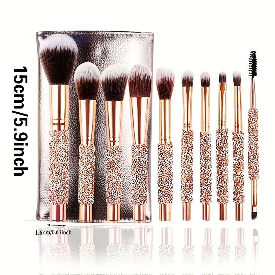 10-piece luxury makeup brush set with crystal handles