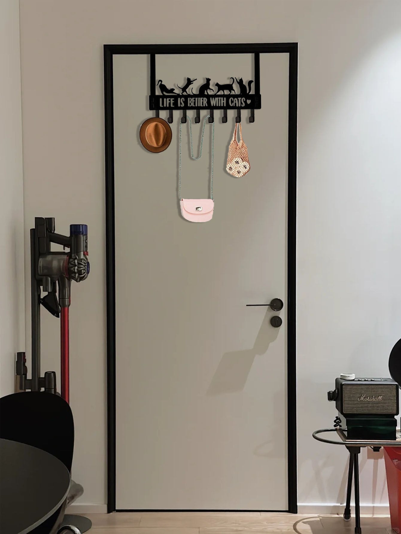 Over-the-door 8-hook organizer rack for coats and towels