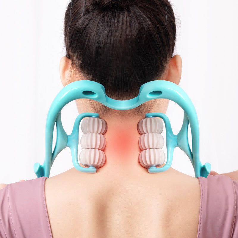 Handheld 6-wheel manual neck and shoulder roller massager