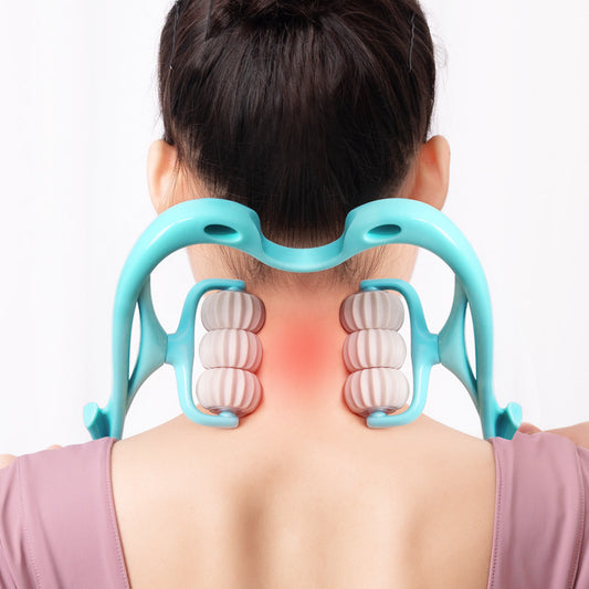 Handheld 6-wheel manual neck and shoulder roller massager