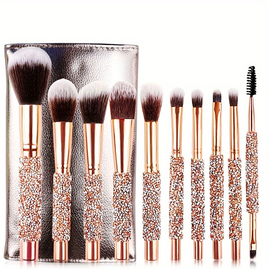 10-piece luxury makeup brush set with crystal handles