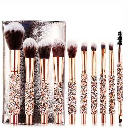 10-piece luxury makeup brush set with crystal handles