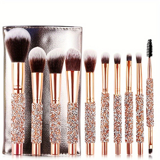 10-piece luxury makeup brush set with crystal handles