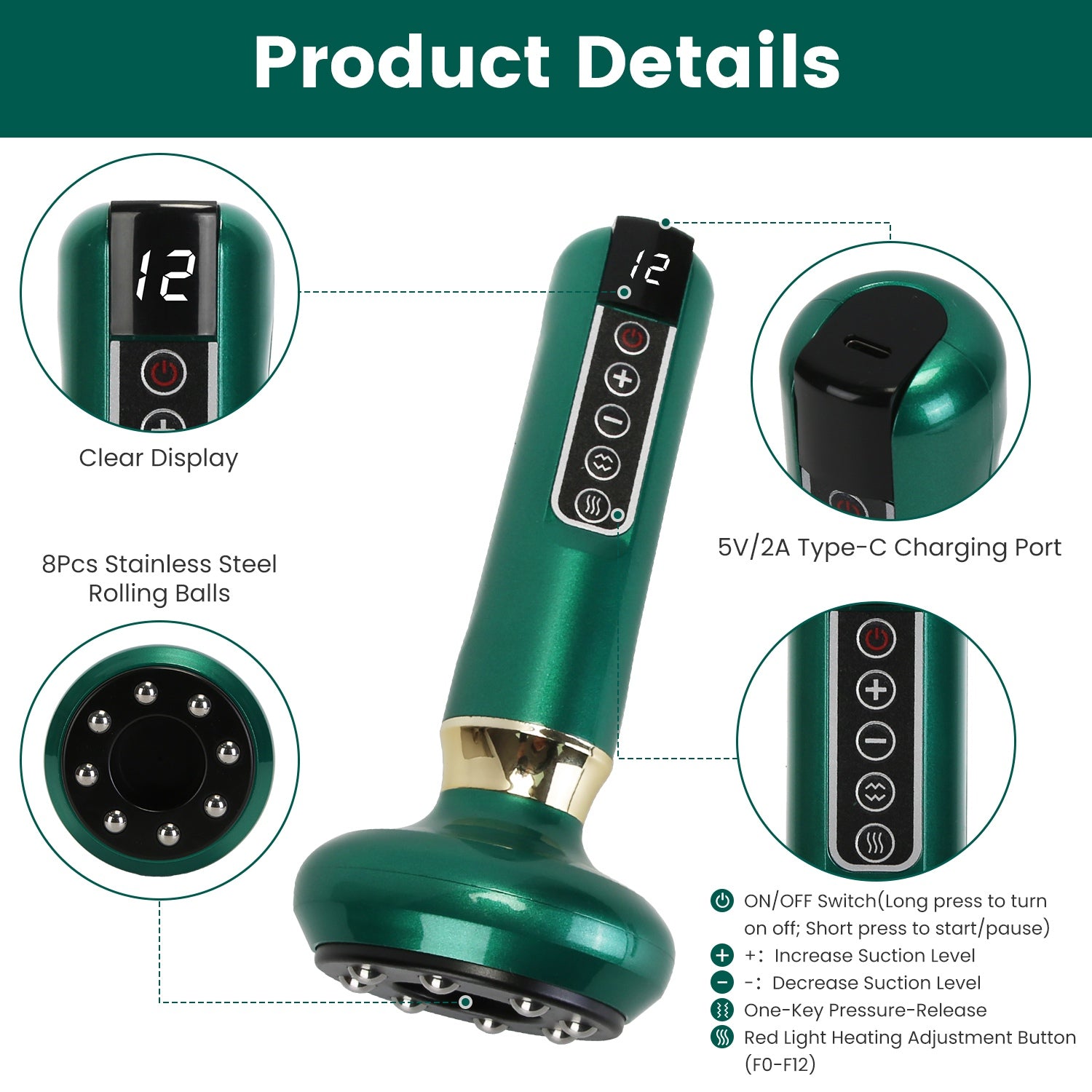 Electric cupping massager with vacuum suction and heat