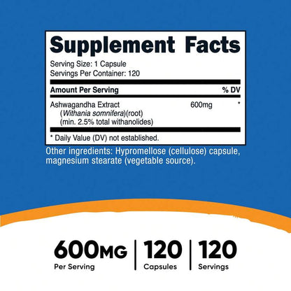 Ashwagandha Adaptogen Capsules - back label supplement facts