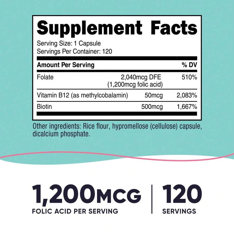 Folic Acid for Women - back label supplement facts