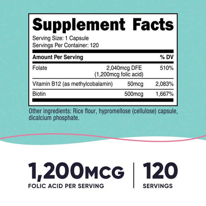 Folic Acid for Women - back label supplement facts
