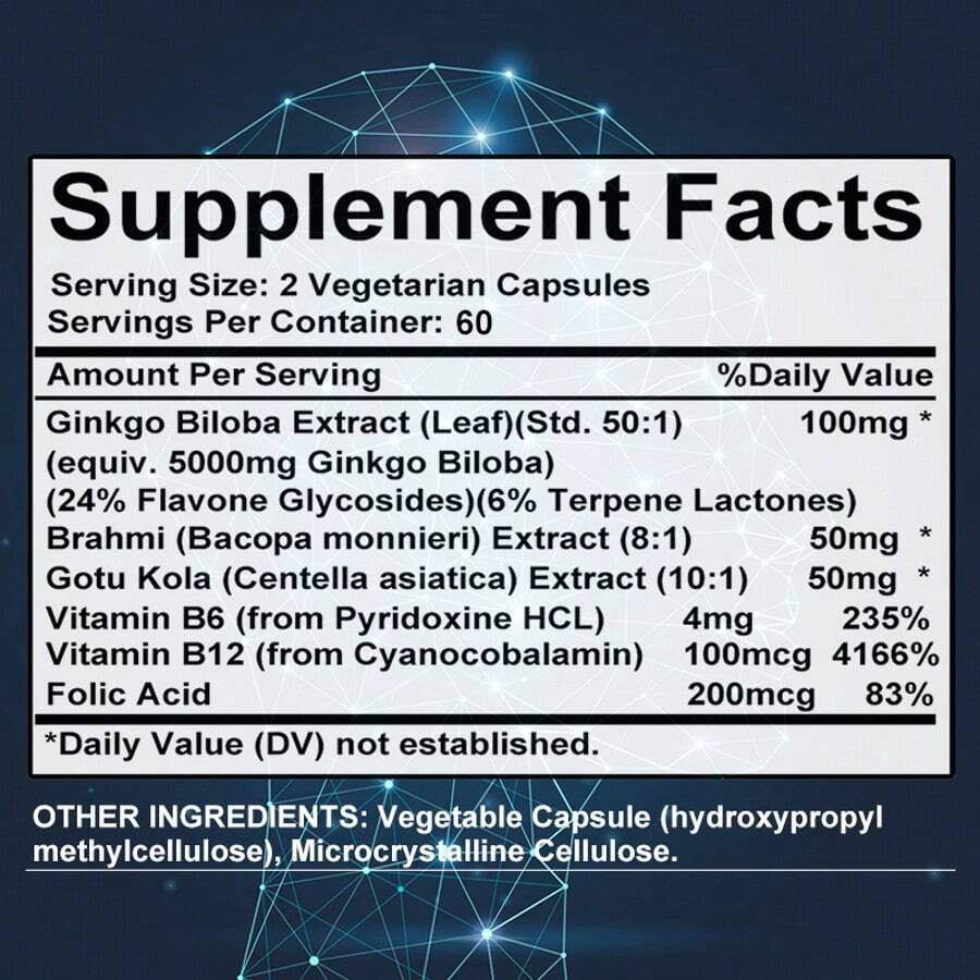 Ginkgo Biloba Extract Memory Support - back label supplement facts