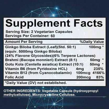 Ginkgo Biloba Extract Memory Support - back label supplement facts