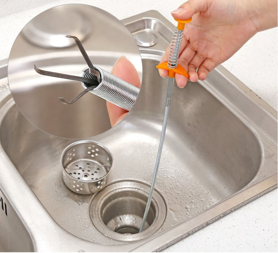 Flexible spring drain clog remover tool