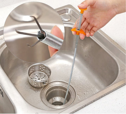 Flexible spring drain clog remover tool