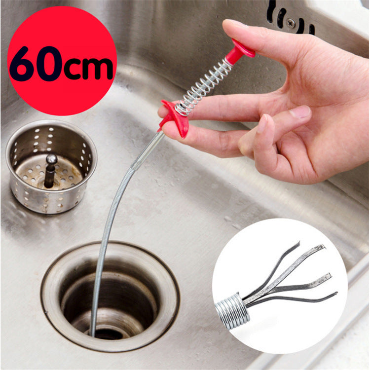 Flexible spring drain clog remover tool