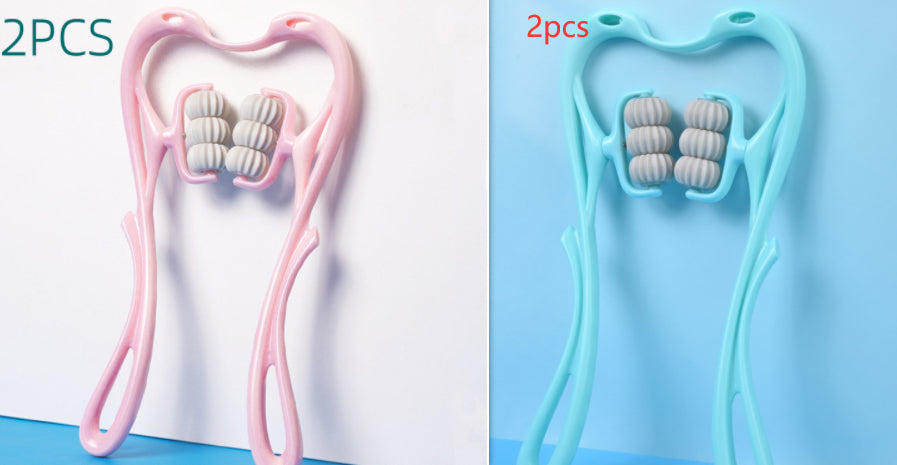 Handheld 6-wheel manual neck and shoulder roller massager