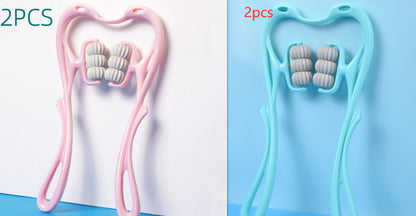 Handheld 6-wheel manual neck and shoulder roller massager