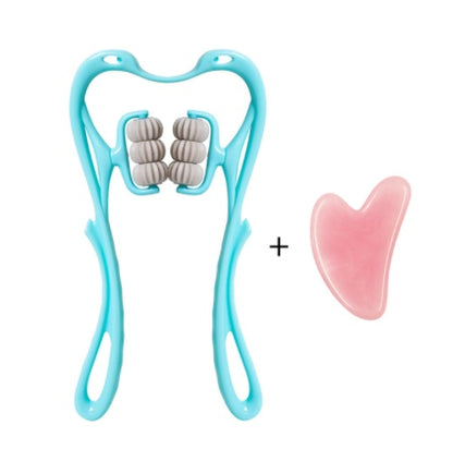 Handheld 6-wheel manual neck and shoulder roller massager