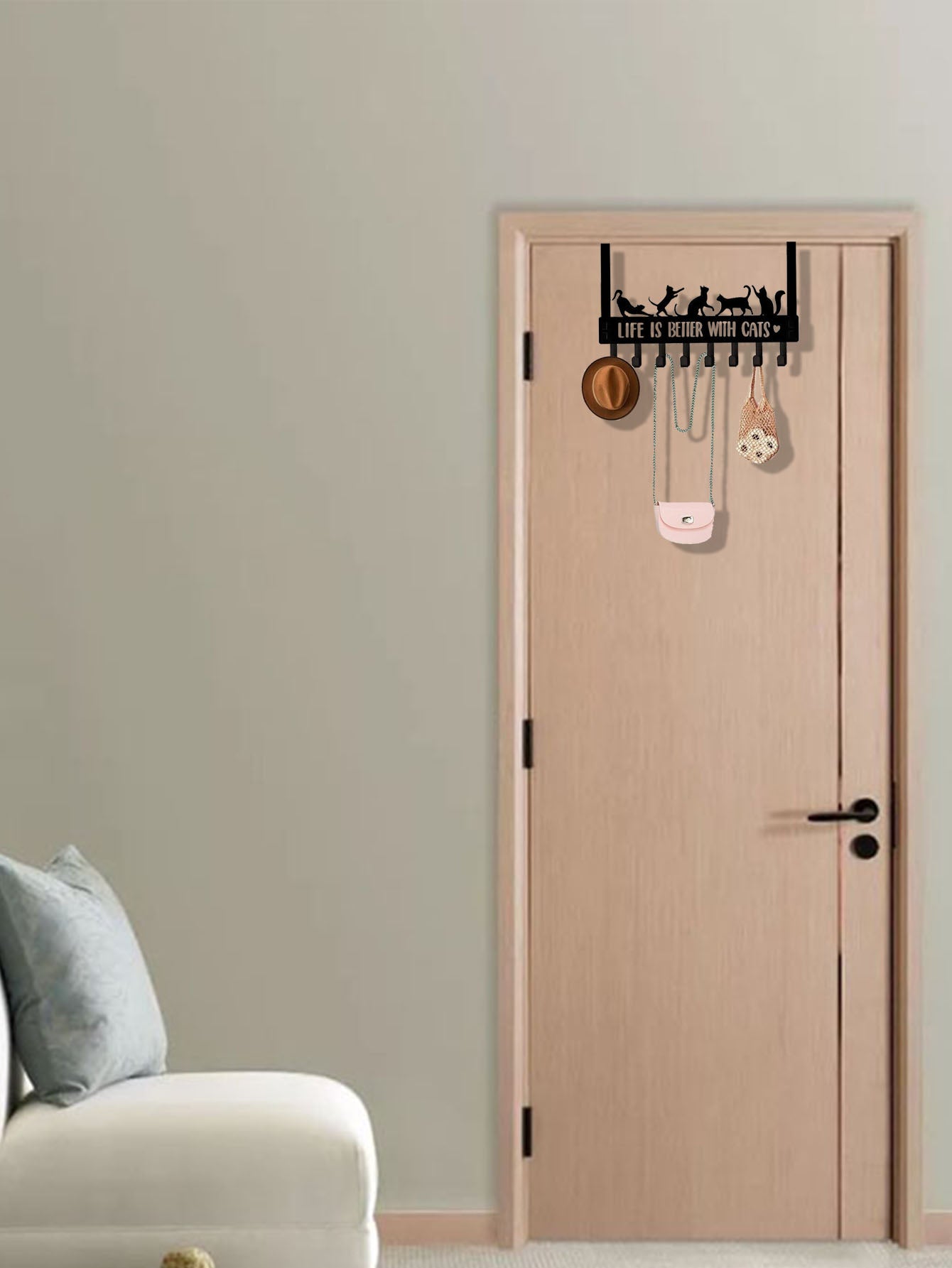Over-the-door 8-hook organizer rack for coats and towels