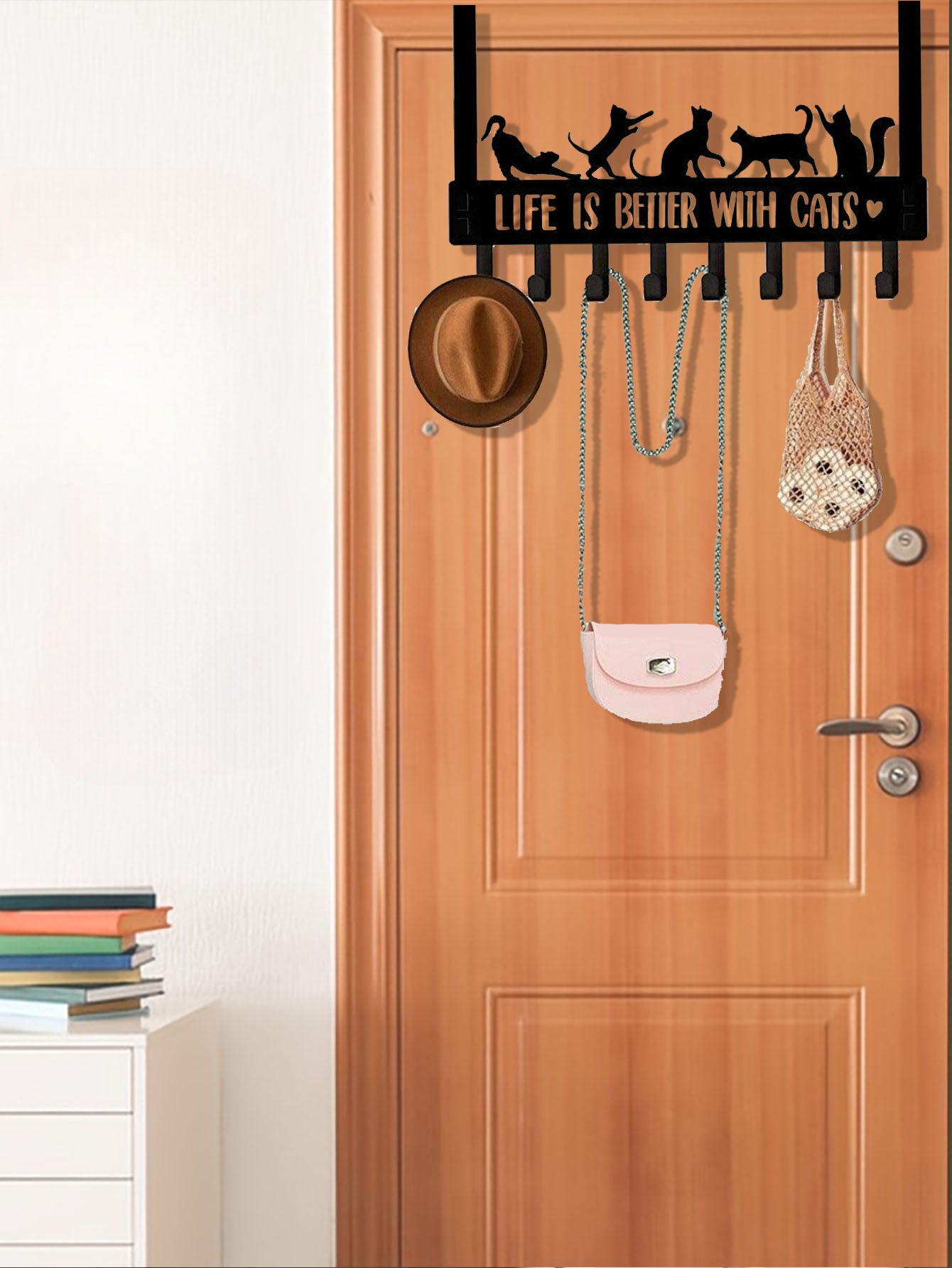 Over-the-door 8-hook organizer rack for coats and towels