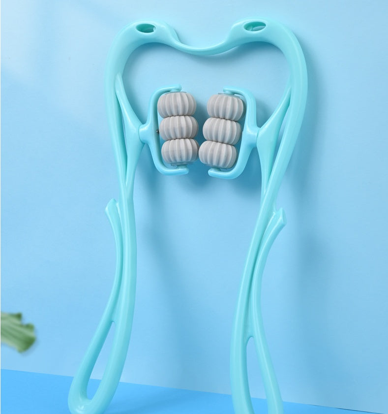 Handheld 6-wheel manual neck and shoulder roller massager