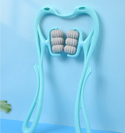 Handheld 6-wheel manual neck and shoulder roller massager