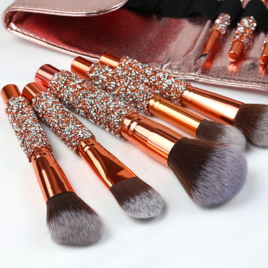 10-piece luxury makeup brush set with crystal handles
