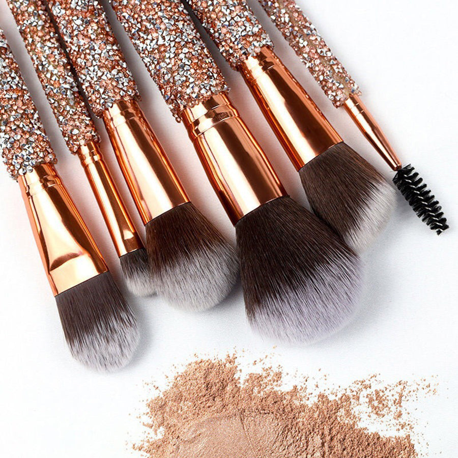 10-piece luxury makeup brush set with crystal handles