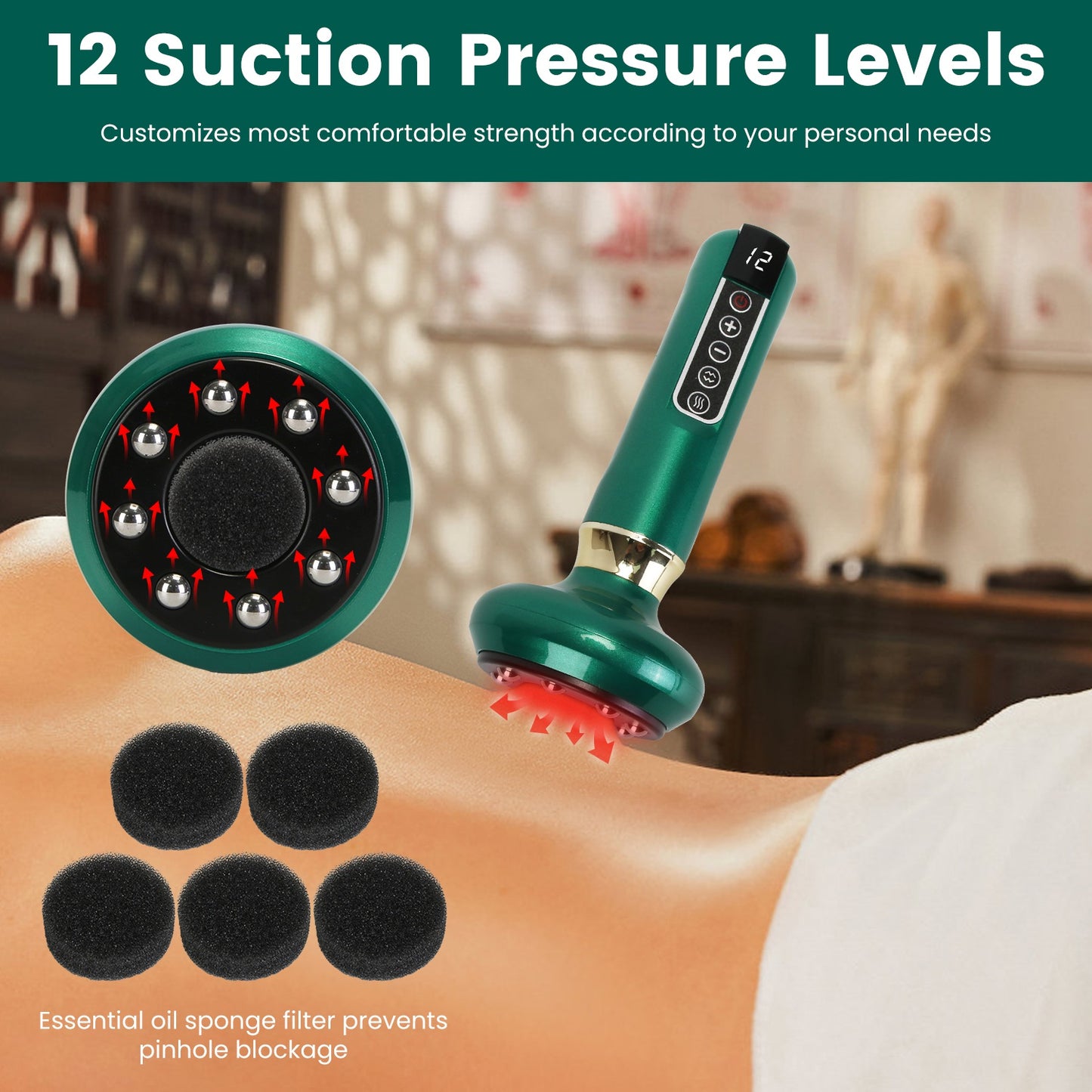 Electric cupping massager with vacuum suction and heat