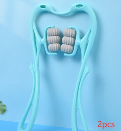 Handheld 6-wheel manual neck and shoulder roller massager