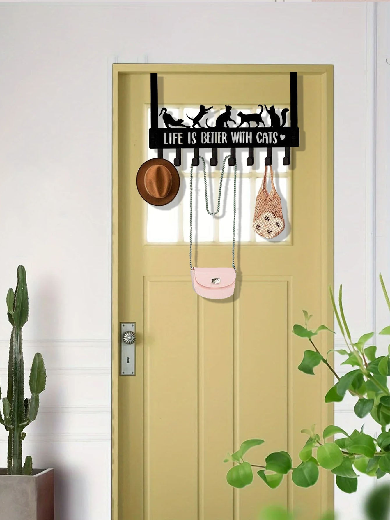 Over-the-door 8-hook organizer rack for coats and towels