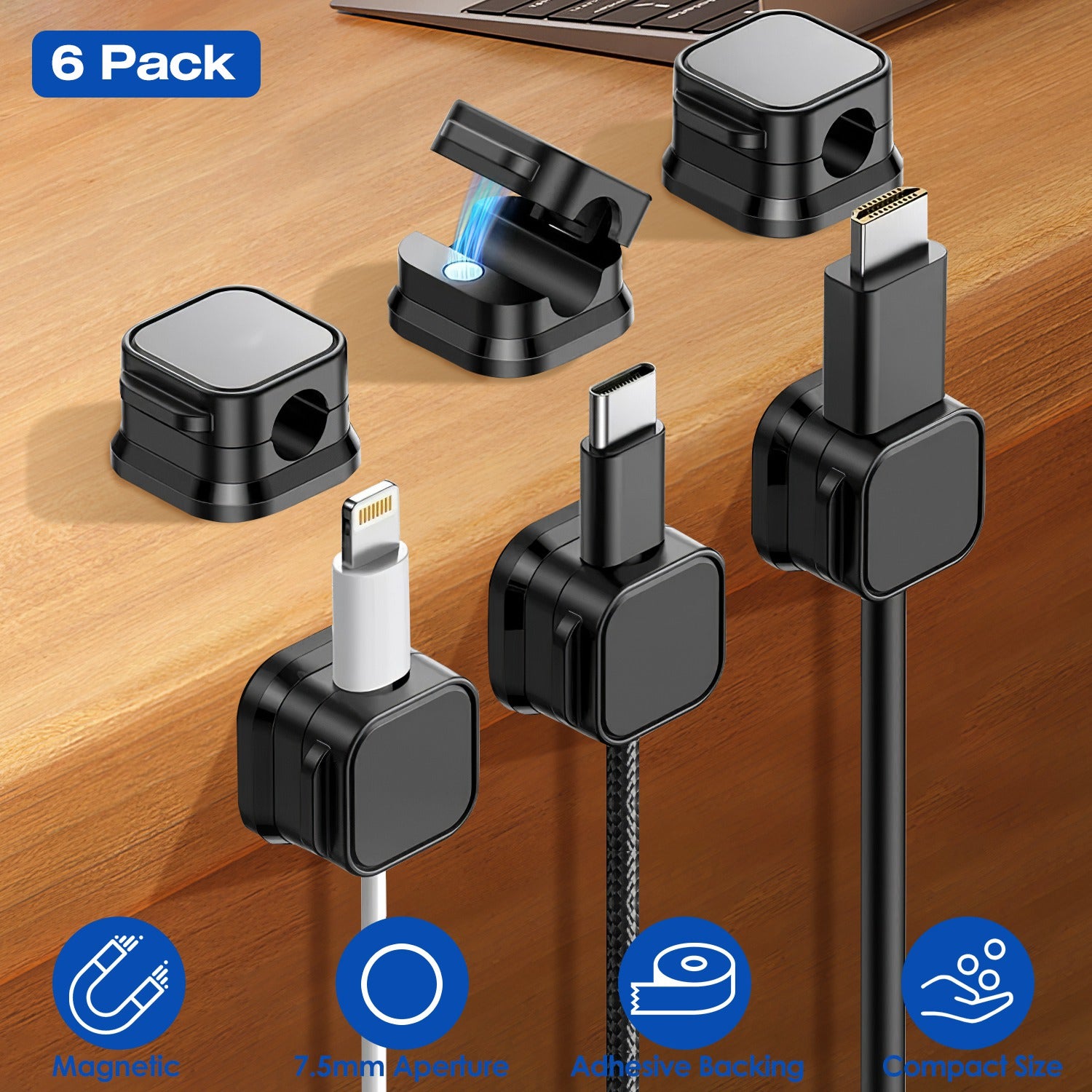 Magnetic cable clips cord organizer 6-pack