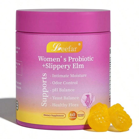 LEEFAR Her Juicy Feminine Probiotic Gummies – All-In-One pH Balance & Moisture Support with Slippery Elm, Prebiotics & Lactobacillus Blend for Women | Hawaiian Pineapple | 60 Count