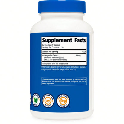 Nutricost Ashwagandha 600mg Capsules – Stress Relief & Cortisol Support | Adaptogen Herbal Supplement for Sleep, Energy & Mood | Non-GMO, Gluten-Free, Vegetarian | 120 Capsules (4-Month Supply)