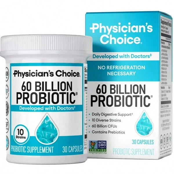 Physician's Choice 60 Billion Probiotic – Digestive, Gut & Immune Health for Women & Men | 10 Strains + Organic Prebiotics | Acid-Resistant, Non-Refrigerated – 30 Capsules