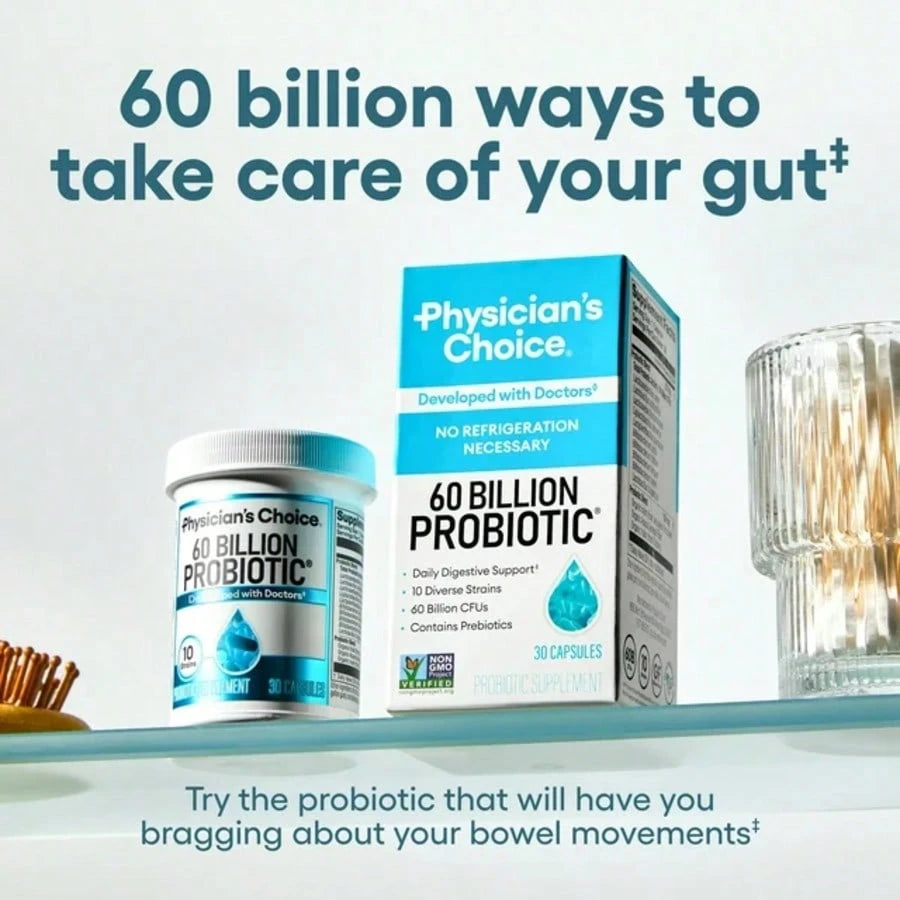 Physician's Choice 60 Billion Probiotic – Digestive, Gut & Immune Health for Women & Men | 10 Strains + Organic Prebiotics | Acid-Resistant, Non-Refrigerated – 30 Capsules