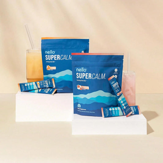 Nello Supercalm Powdered Drink Mix – Cortisol Reducer & Sleep Aid | L-Theanine, KSM-66 Ashwagandha, Magnesium Glycinate & Vitamin D3 | Zero Sugar, Non-GMO | Tropical Tangerine – 20 Stick Packs