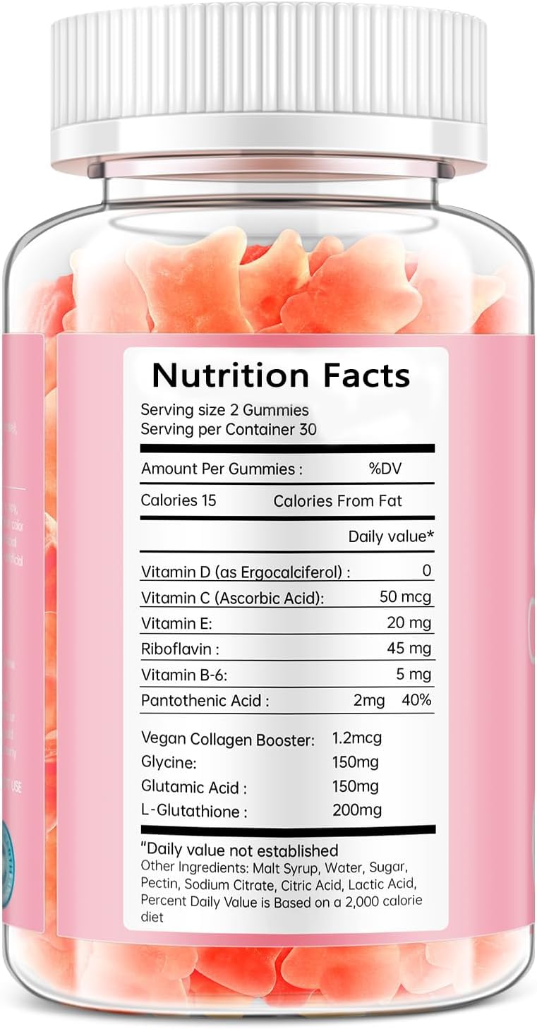 Glutathione Collagen Glow Gummies – Skin Brightening & Anti-Aging Supplement with Vitamin C, E & Glutathione for Women | Cherry Flavor | 60 Count