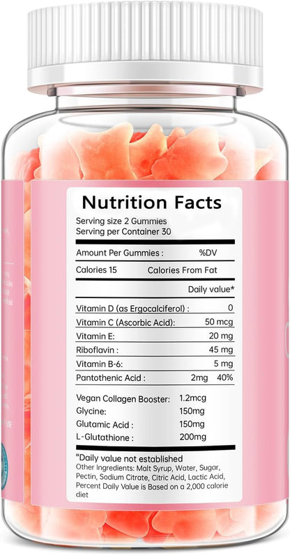 Glutathione Collagen Glow Gummies – Skin Brightening & Anti-Aging Supplement with Vitamin C, E & Glutathione for Women | Cherry Flavor | 60 Count