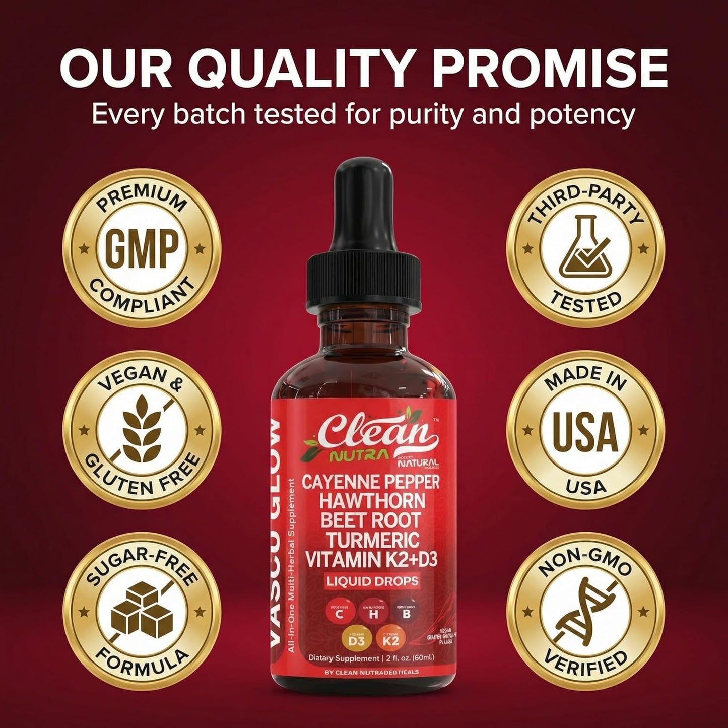 Cayenne Pepper & Hawthorn Berry Liquid Drops with Vitamin D3 K2, Organic Beet Root, Ceylon Cinnamon, Turmeric Curcumin & Panax Ginseng – Heart, Circulation & Nitric Oxide Support