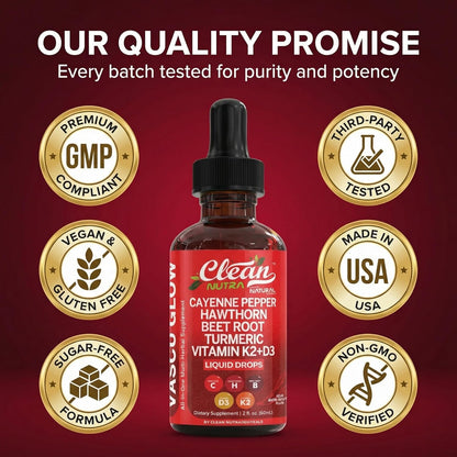 Cayenne Pepper & Hawthorn Berry Liquid Drops with Vitamin D3 K2, Organic Beet Root, Ceylon Cinnamon, Turmeric Curcumin & Panax Ginseng – Heart, Circulation & Nitric Oxide Support