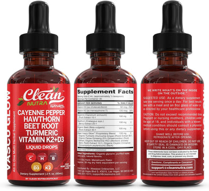 Cayenne Pepper & Hawthorn Berry Liquid Drops with Vitamin D3 K2, Organic Beet Root, Ceylon Cinnamon, Turmeric Curcumin & Panax Ginseng – Heart, Circulation & Nitric Oxide Support