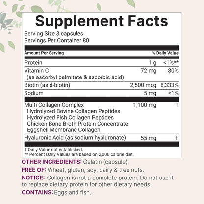 MicroIngredients Multi Collagen Pills – 5 Types Complex (I, II, III, V & X) with Biotin, Hyaluronic Acid & Vitamin C | Keto & Paleo Friendly | Hair, Skin, Nails & Joint Support | 240 Capsules