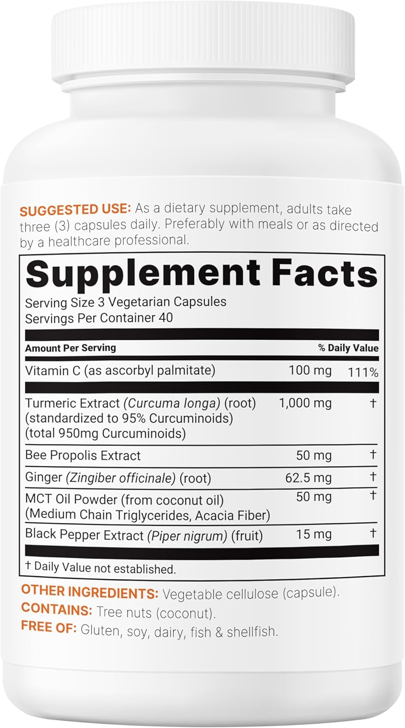 Micro Ingredients Pure Turmeric Curcumin 1,000mg – 95% Curcuminoids with Black Pepper & Ginger – High Absorption for Joint & Antioxidant Support – Filler Free, 120 Veggie Capsules