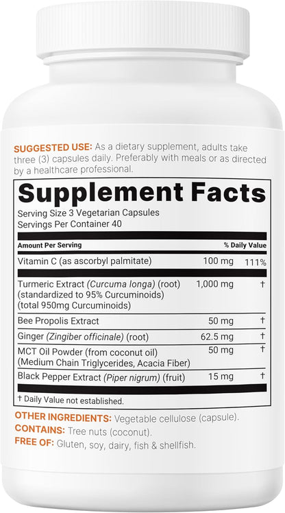Micro Ingredients Pure Turmeric Curcumin 1,000mg – 95% Curcuminoids with Black Pepper & Ginger – High Absorption for Joint & Antioxidant Support – Filler Free, 120 Veggie Capsules