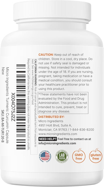 Micro Ingredients Pure Turmeric Curcumin 1,000mg – 95% Curcuminoids with Black Pepper & Ginger – High Absorption for Joint & Antioxidant Support – Filler Free, 120 Veggie Capsules