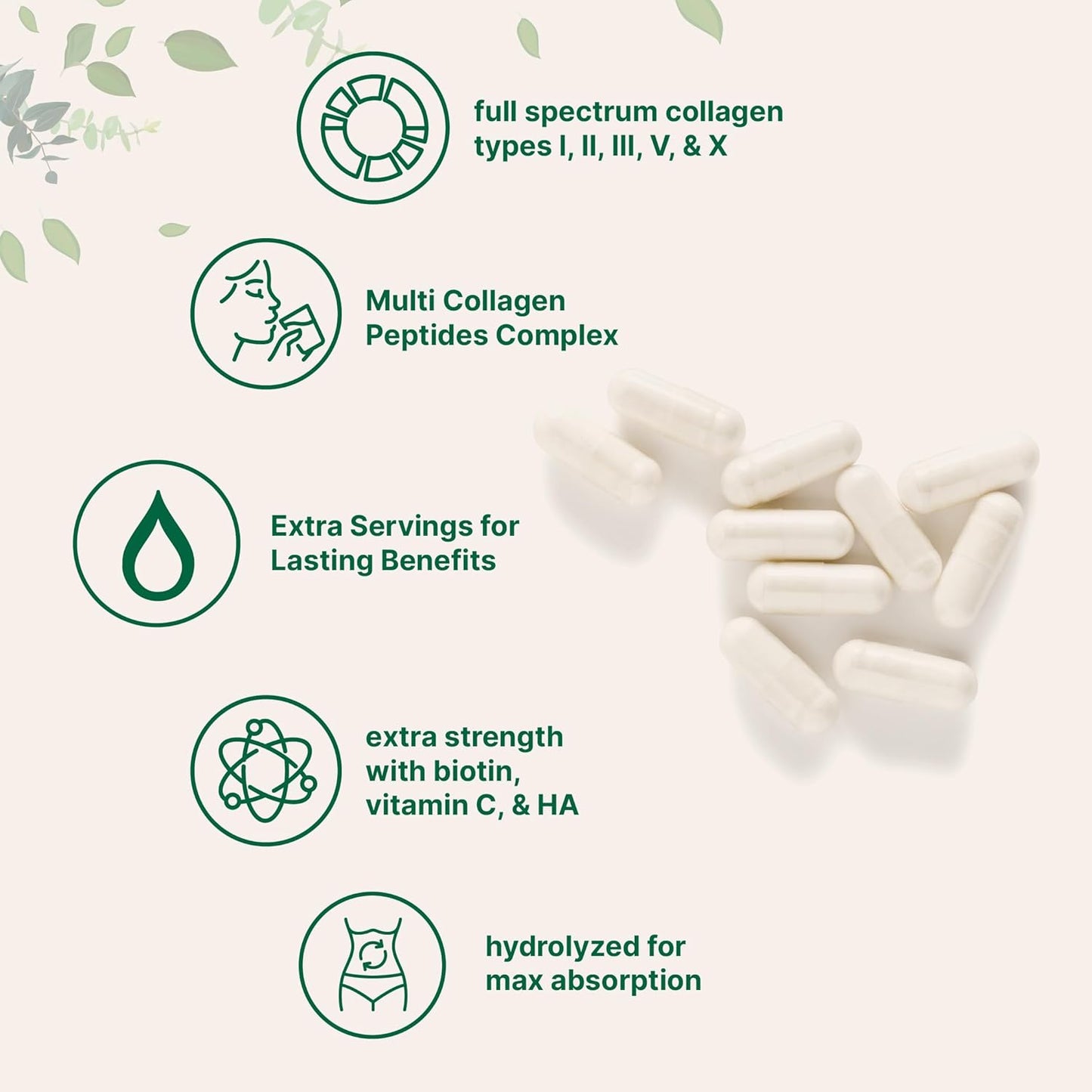 MicroIngredients Multi Collagen Pills – 5 Types Complex (I, II, III, V & X) with Biotin, Hyaluronic Acid & Vitamin C | Keto & Paleo Friendly | Hair, Skin, Nails & Joint Support | 240 Capsules