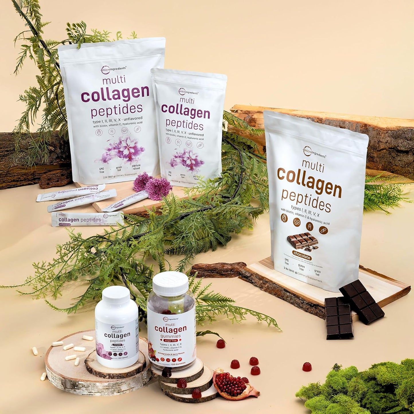 MicroIngredients Multi Collagen Pills – 5 Types Complex (I, II, III, V & X) with Biotin, Hyaluronic Acid & Vitamin C | Keto & Paleo Friendly | Hair, Skin, Nails & Joint Support | 240 Capsules