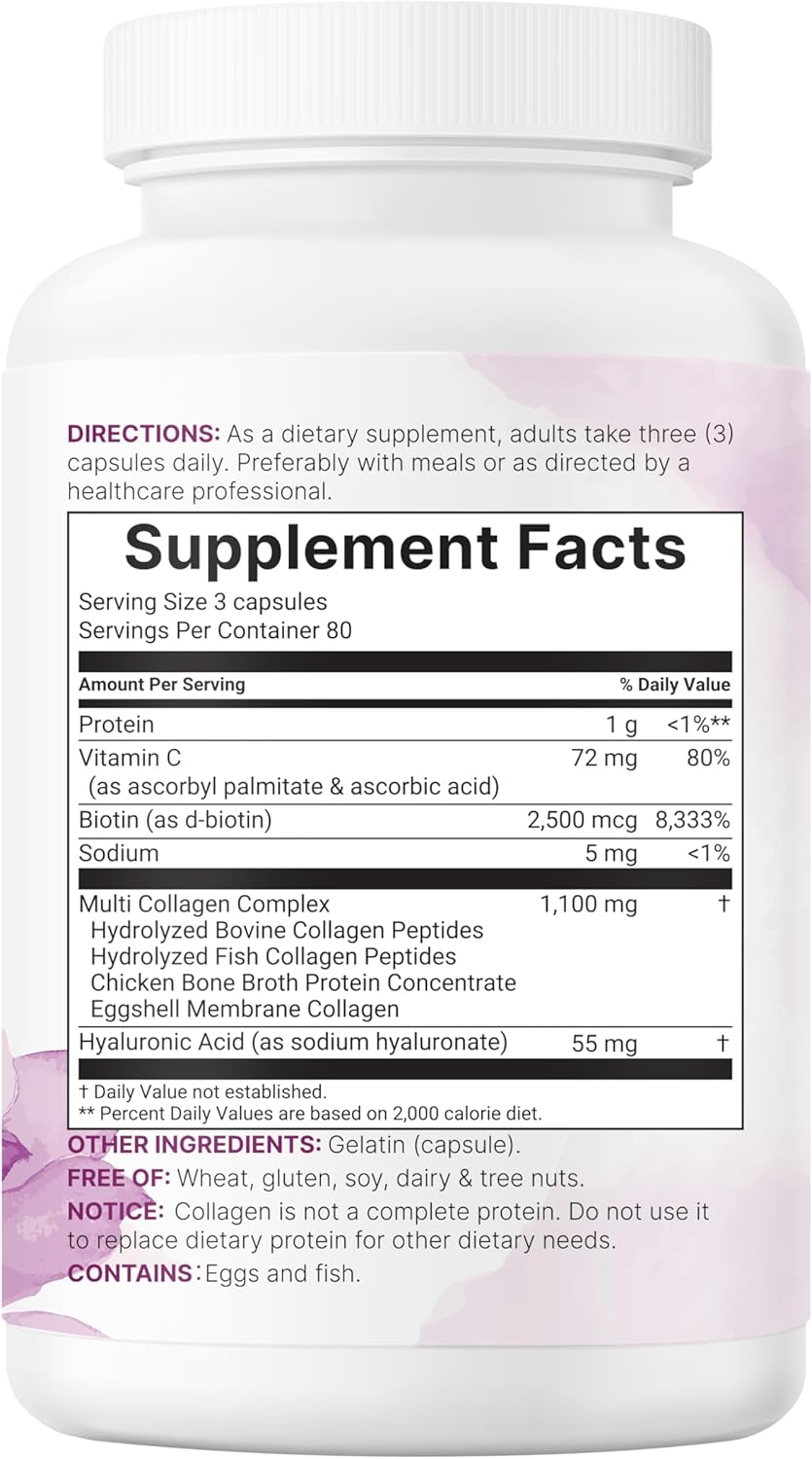 MicroIngredients Multi Collagen Pills – 5 Types Complex (I, II, III, V & X) with Biotin, Hyaluronic Acid & Vitamin C | Keto & Paleo Friendly | Hair, Skin, Nails & Joint Support | 240 Capsules