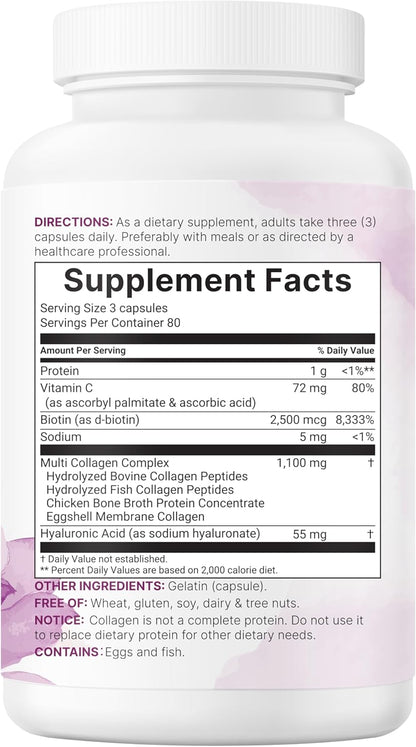 MicroIngredients Multi Collagen Pills – 5 Types Complex (I, II, III, V & X) with Biotin, Hyaluronic Acid & Vitamin C | Keto & Paleo Friendly | Hair, Skin, Nails & Joint Support | 240 Capsules