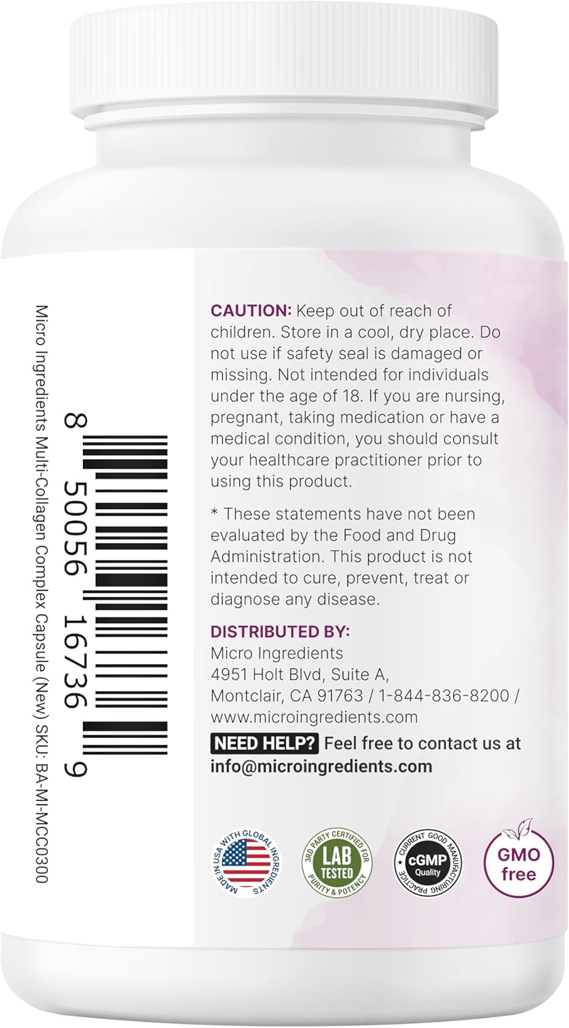 MicroIngredients Multi Collagen Pills – 5 Types Complex (I, II, III, V & X) with Biotin, Hyaluronic Acid & Vitamin C | Keto & Paleo Friendly | Hair, Skin, Nails & Joint Support | 240 Capsules